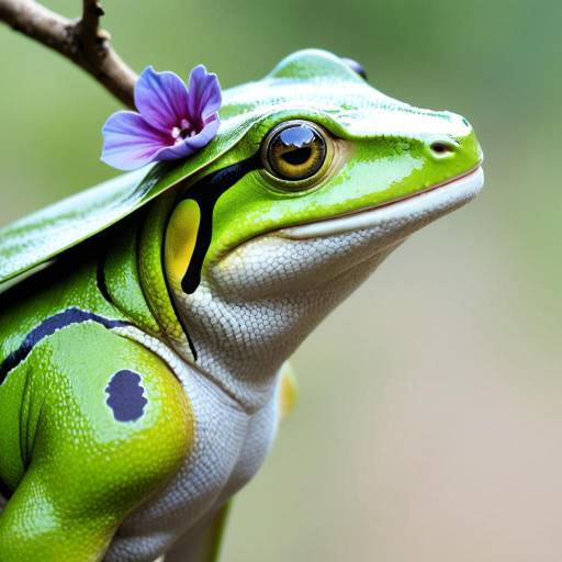 Luminescent Frog Amidst Petunias Luminescent Frog Amidst Petunias