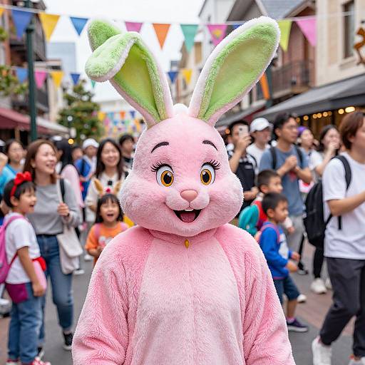 Cheerful Bunny Costume in Festive Crowd