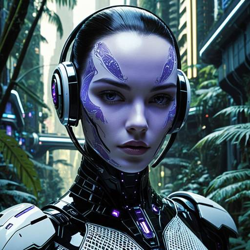 Futuristic Android in Rainforest City