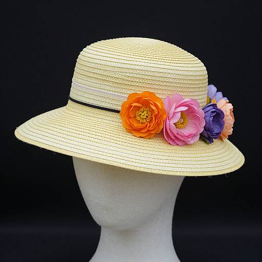 1950s Pale Yellow Floral Straw Hat