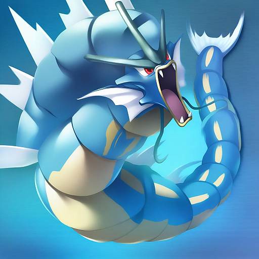 Illustration of Gyarados, pokemon in the style of Totokichi