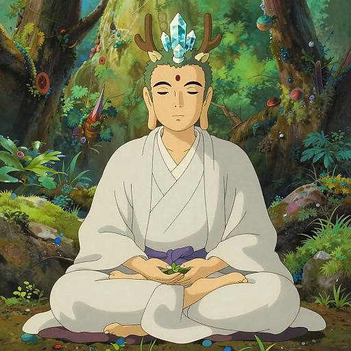 Meditating Dragon Sage in Mystical Forest