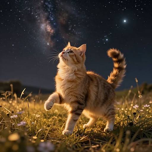 Celestial Cat on Dreamy Field