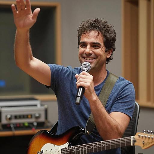 Man Singing with Guitar in Recording Studio