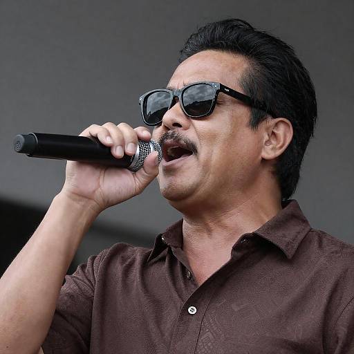 Passionate Singer in Patterned Sunglasses