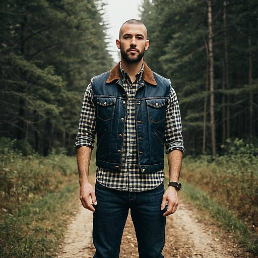 Man in Country Outfit Standing on Forest Path