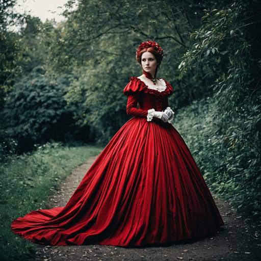 Victorian Style Woman in Red Dress