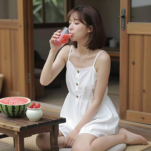 Serene Summer Scene with Asian Woman