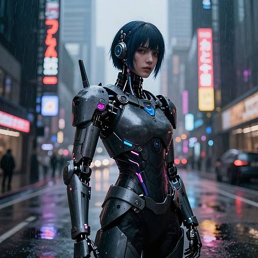 Cybernetic Enigmatic Character in Neon Metropolis