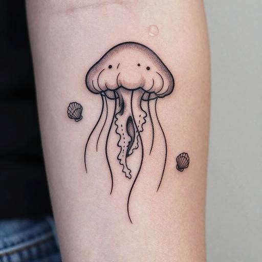 Minimalist Jellyfish Tattoo with Ocean Elements