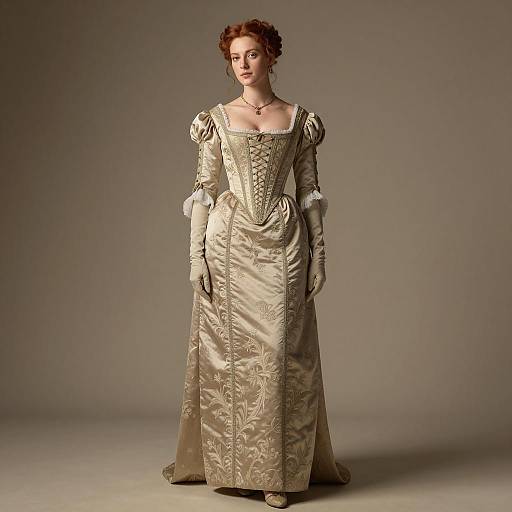 Woman in Elegant Renaissance-Style Evening Dress