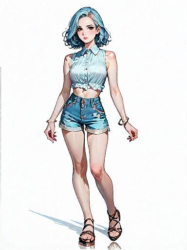 Stylish Woman in Light Blue Sleeveless Romper