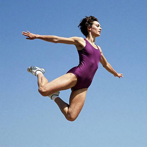 Dynamic Female Athlete in Mid-Air