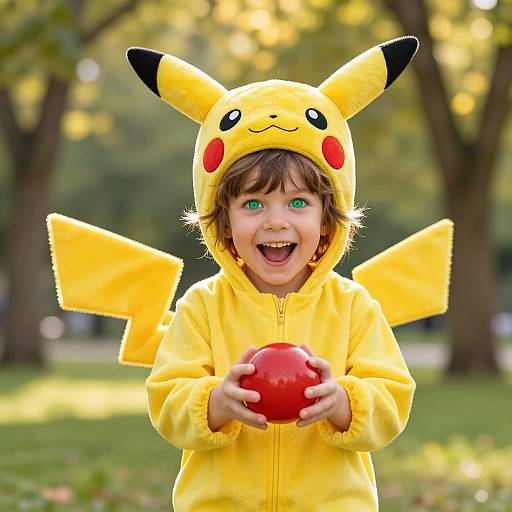 Joyful Boy in Pikachu Costume
