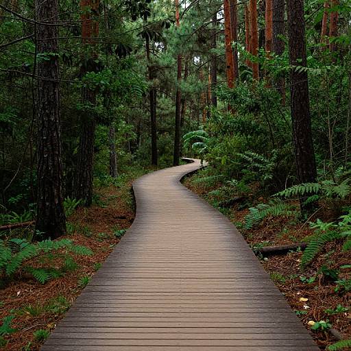 Serene Wooden Path Through Lush Forest
