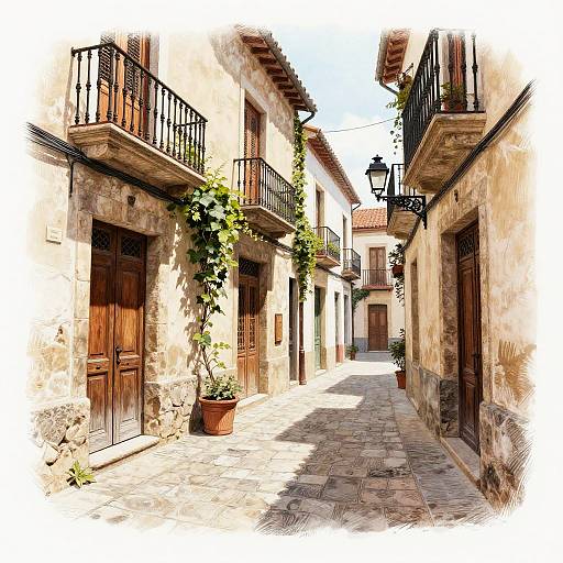 Old European Alleyway Drawing