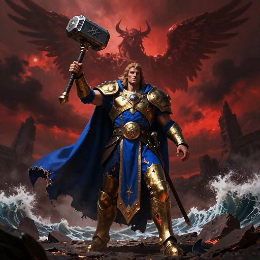 Warforged Cleric with Rune-Etched Warhammer on Battlefield