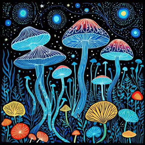 Cosmic Bioluminescent Mushrooms Artwork