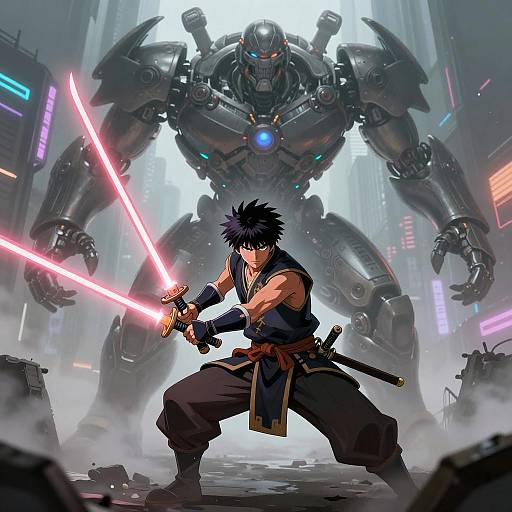 Cyborg Samurai vs Worldboss in Neon City