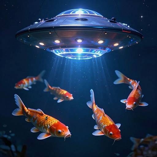 Cosmic Carp in Surreal Sky-Ocean