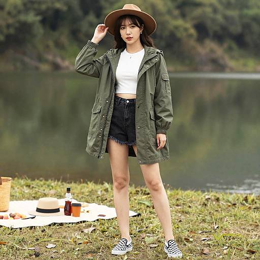 Stocky Woman at Lakeside Picnic