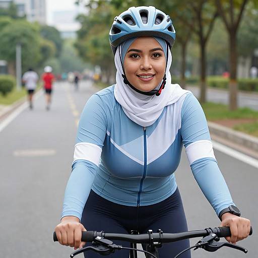 Confident Woman in Stylish Cycling Hijab
