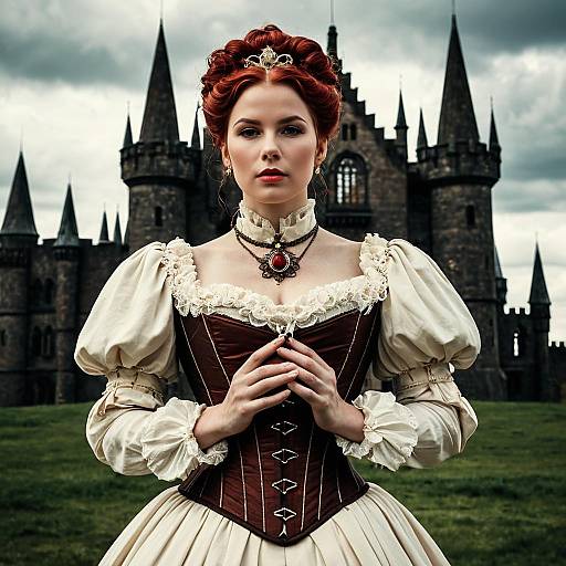 Victorian Woman in Steampunk Corset by Medieval Castle