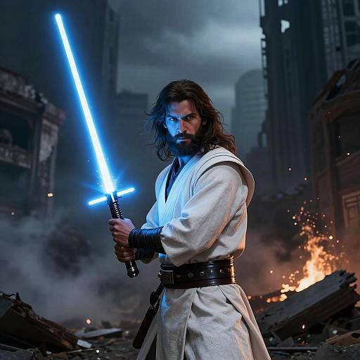 Bearded Jedi in Smoky Ruins