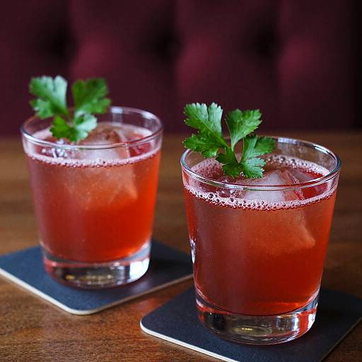 Vibrant Red Drinks with Parsley Garnish