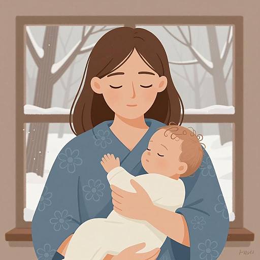 Serene Motherhood in Winter's Embrace