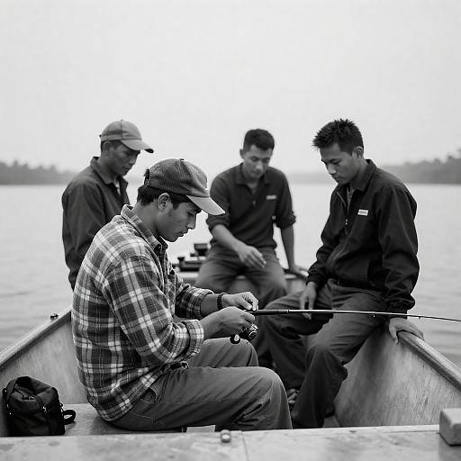 Fishing Trip: Classic Black-and-White Scene