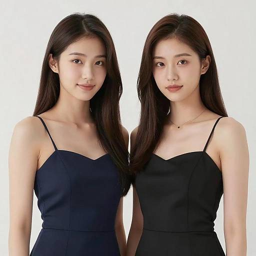 Two Beautiful Asian Women in Dresses