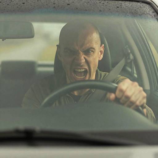 Angry Bald Man Driving in the Rain