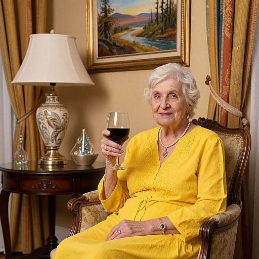 Elderly Woman in Cozy Vibrant Setting