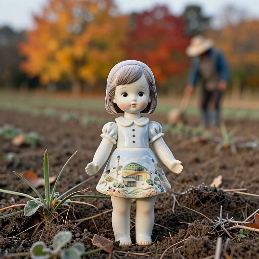 Porcelain Doll in Autumnal Farmfield