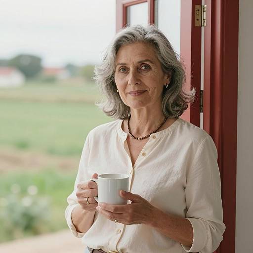 Middle-Aged Woman by a Red Door