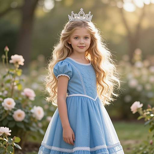 Regal Blonde Girl in Sunlit Garden