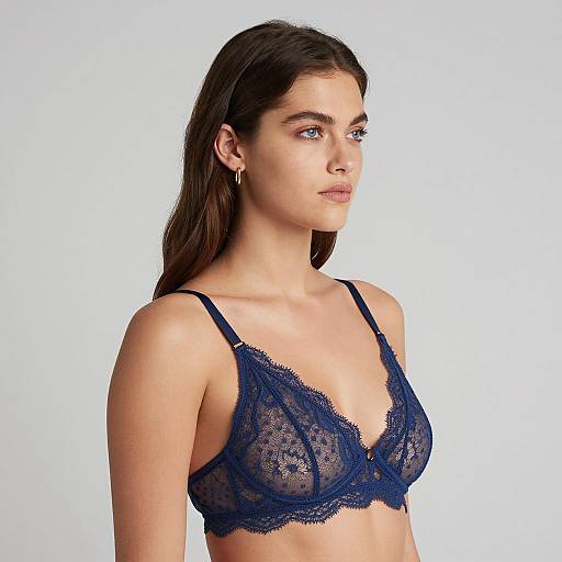 Young Woman in Blue Lace Bra Profile