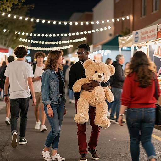 Night Market Couple with Teddy Bear