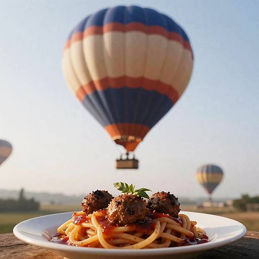 Cinematic Analog Balloon Over Spaghetti