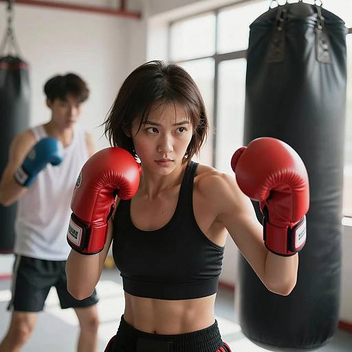 Focused Boxer in Indoor Gym Scene