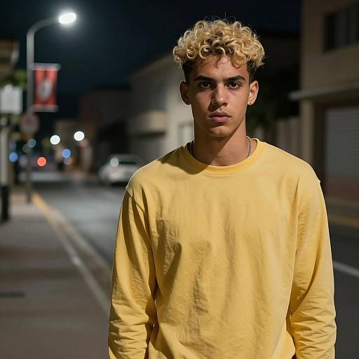 Intense Young Man in Dimly Lit Street