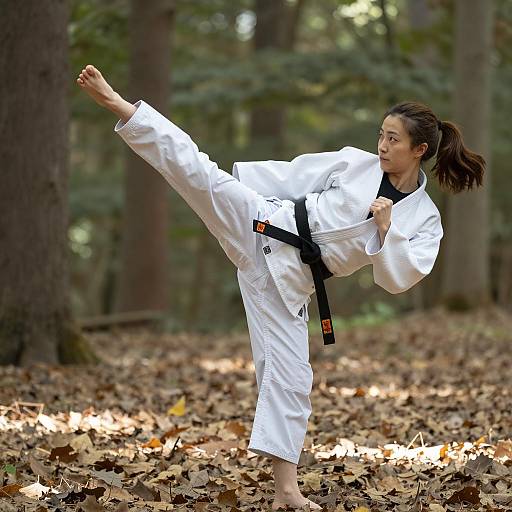 High Kick in Nature: Asian Judo Athlete