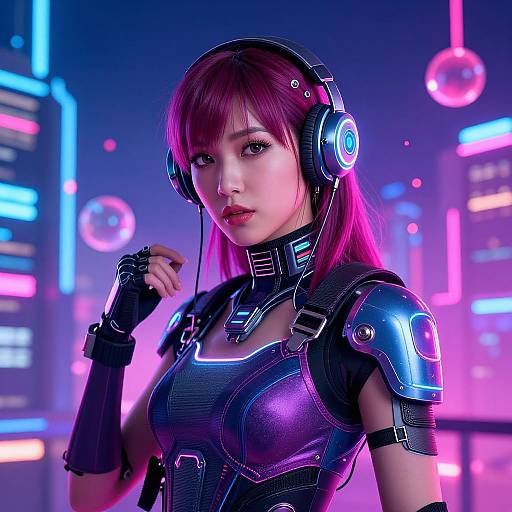 Futuristic Woman in Cyberpunk Cityscape