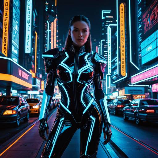 Futuristic Cyborg Woman in Neon City
