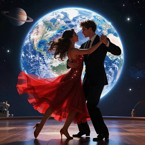 Space-Themed Dancing Couple Artwork