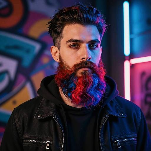 Vibrant Neon Dyed Beard Portrait