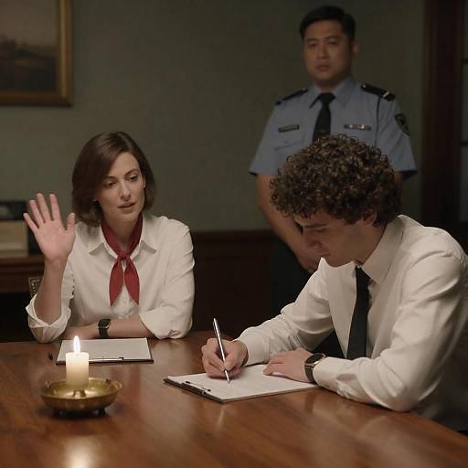 Candlelit Room: Woman Waving, Man Writing