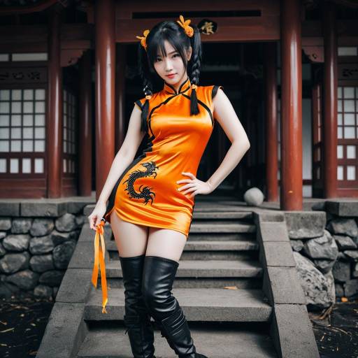 Cosplay in Orange Dragon Cheongsam