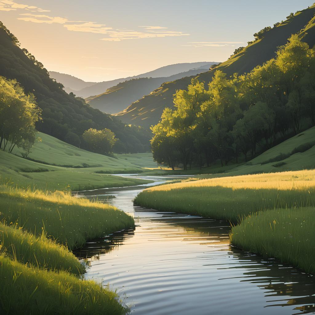 Tranquil Rippling Creek Valley Scene